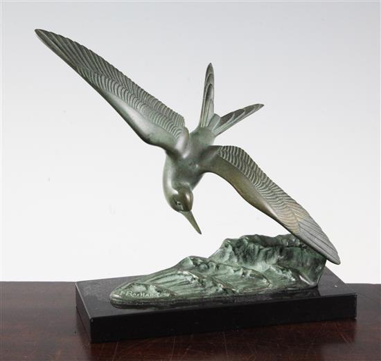Irénée Rochard (1906-1984) An Art Deco bronze figure of a sea bird swooping over waves, height 8.5in.